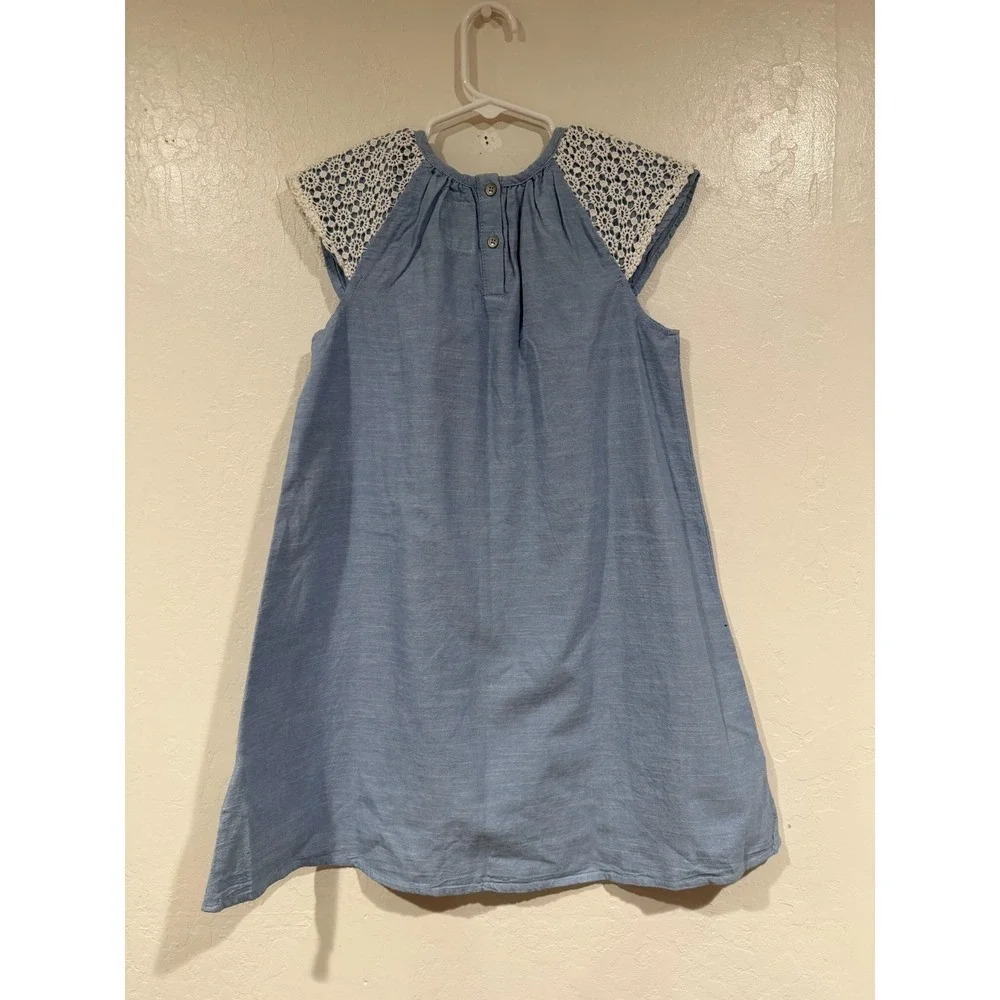 NWT Levis Girls Blue Chambray Dress Crochet Lace Sleeve Cotton Size 6X 6-7 YRS